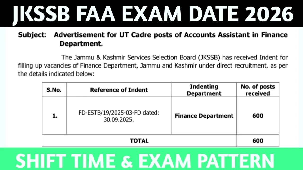 jkssb faa exam date 2026